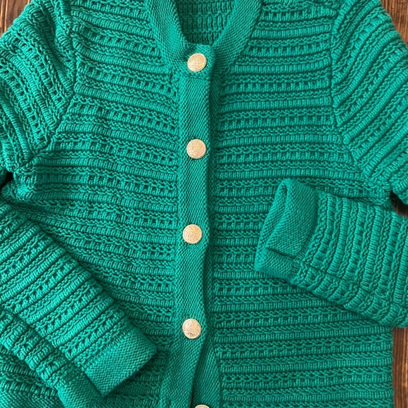 LOFT Kelly Green Textured Cardigan with Gold Buttons - Picture 2 of 3